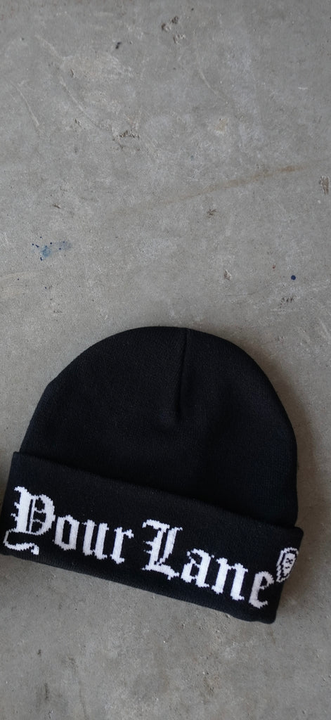 BLK/WHT “STAY IN YOUR LANE” BEANIE