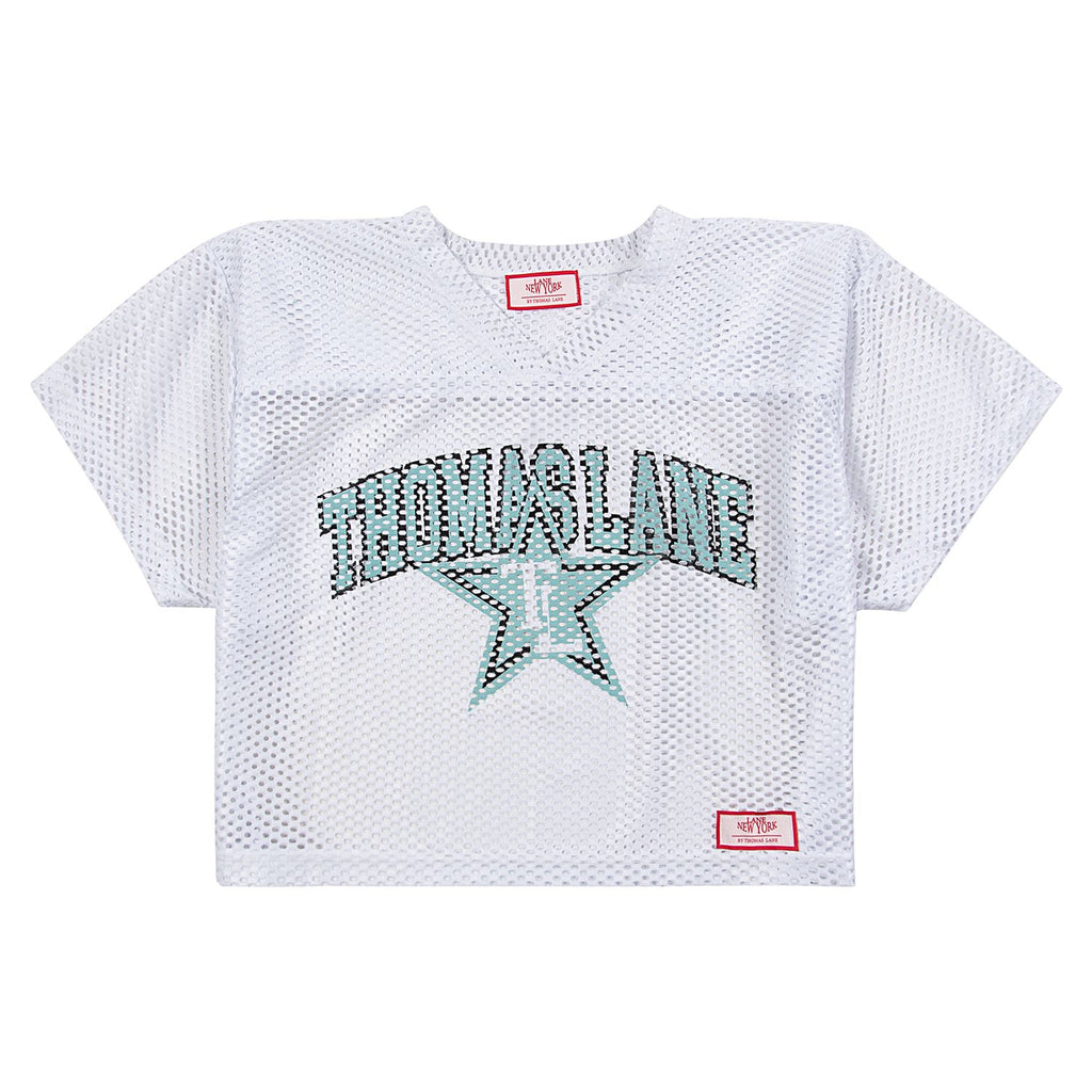 WHITE VINTAGE MESH CROPPED FOOTBALL JERSEY
